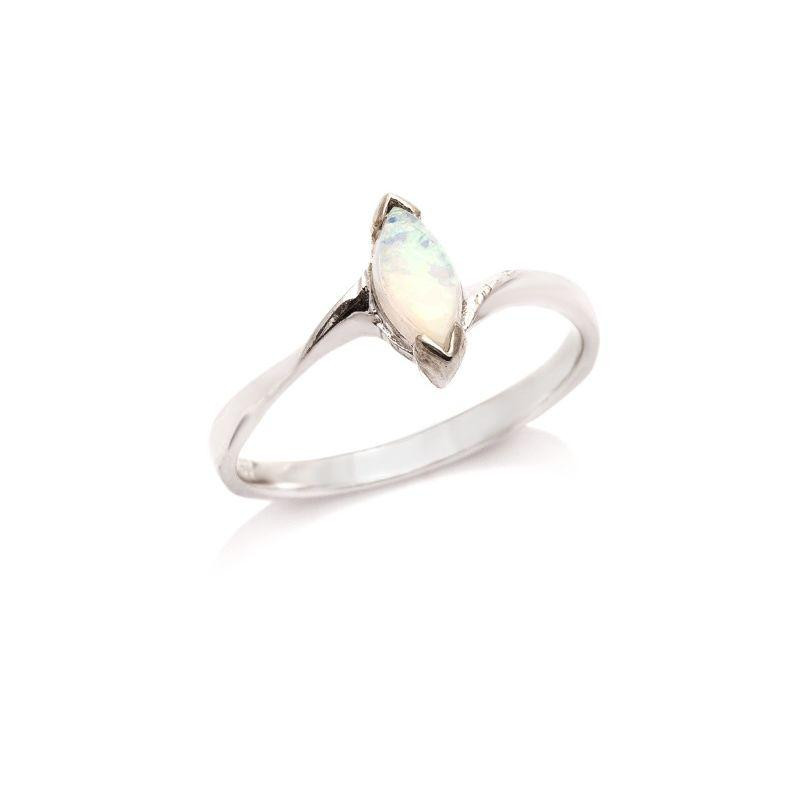 Anello con opale navetta australiano bianco naturale in argento 925 rodiato — foto 1