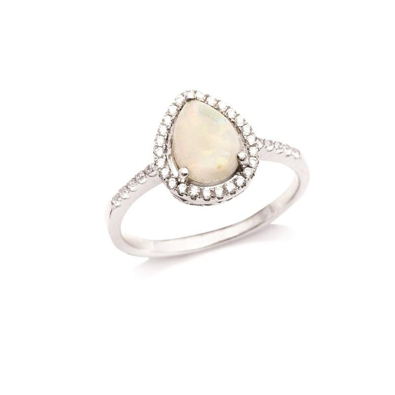 Anello in argento rodiato con opale a goccia e zirconio, per custodire la tua luce — foto 1