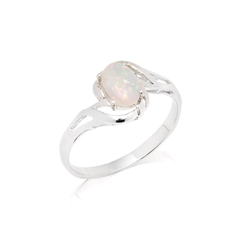 Anello in argento 925 rodiato con opale bianco australiano ovale, per celebrare la tua luce — foto 1