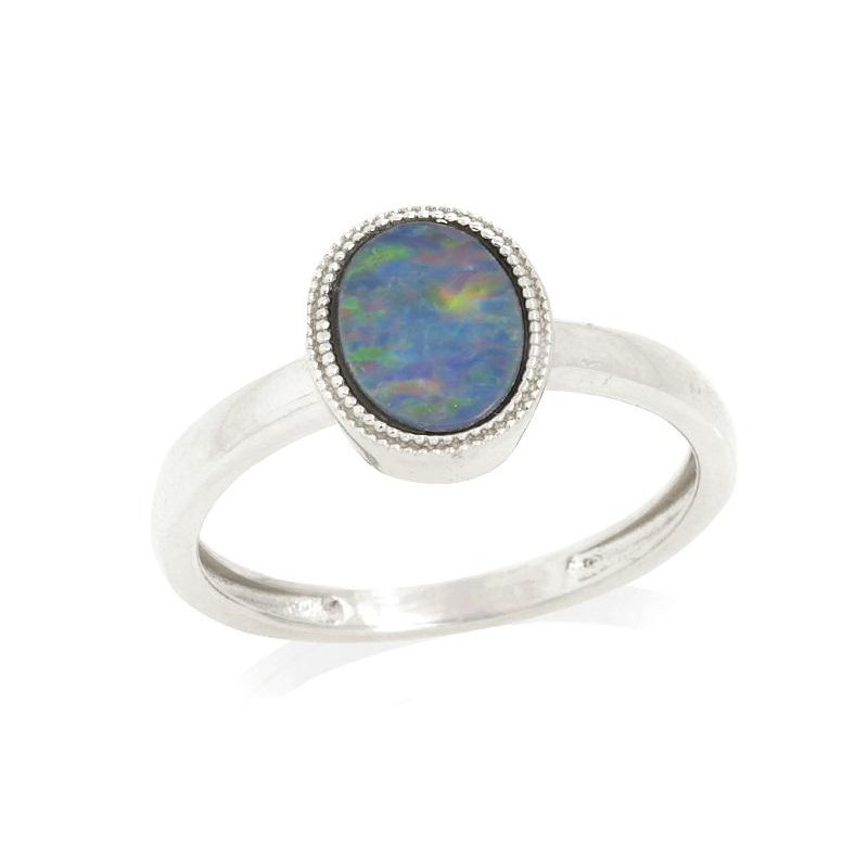 Anello in argento 925 rodiato con opale blu ovale australiano, per custodire la tua luce — foto 1