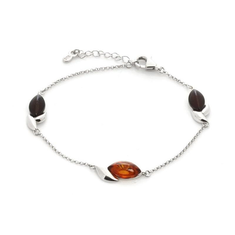 Bracciale in argento rodiato con ambra multicolore a navetta, per ricordare la tua luce — foto 1