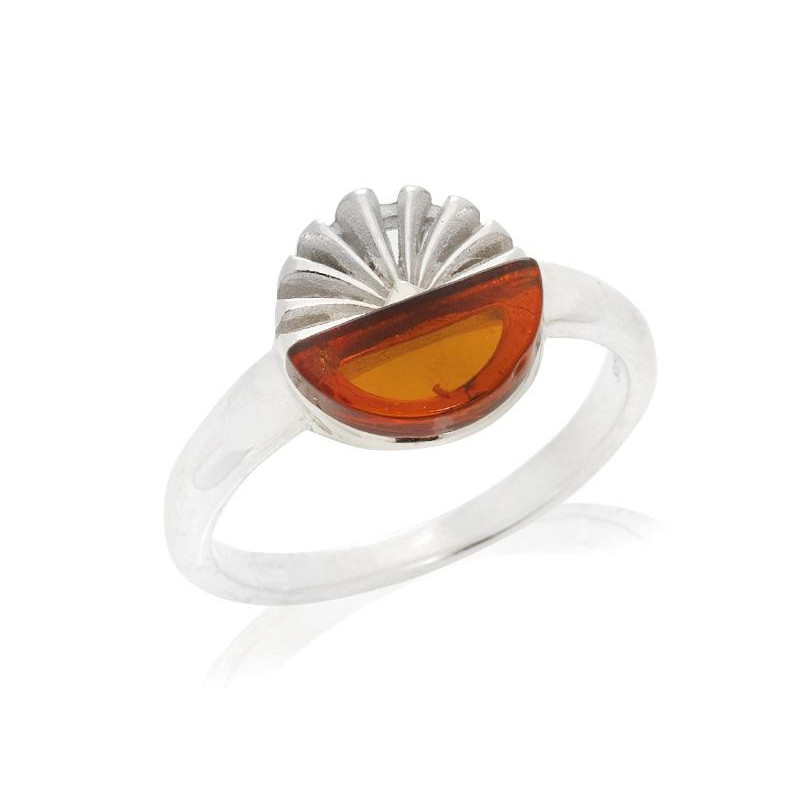 Anello in argento rodiato con ambra cognac del Mar Baltico, per ricordare la tua luce — foto 1