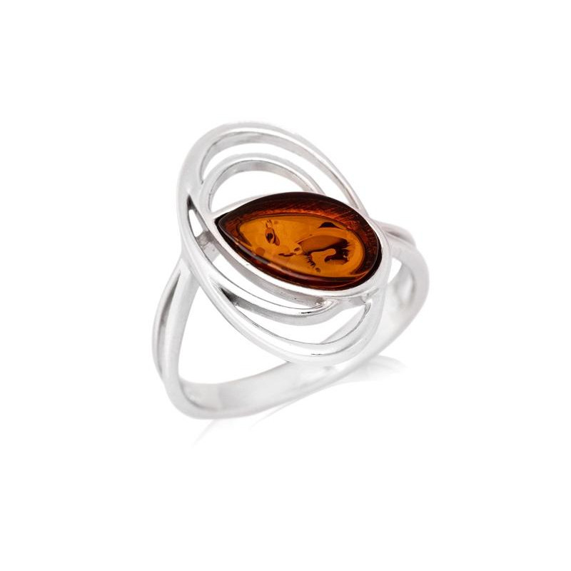 Anello ovale, goccia di ambra cognac, per portare un ricordo dolce — foto 1