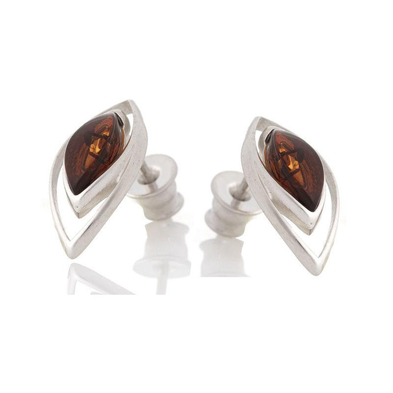 Orecchini in argento rodiato con ambra cognac, per ricordare la tua luce — foto 1