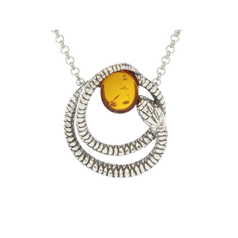 Collana a serpente in argento rodiato e ambra cognac, per illuminare il tuo sguardo — foto 1