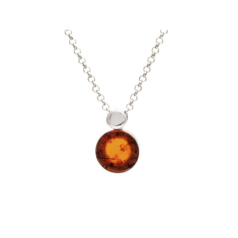 Collana in argento 925 rodiato con ambra tonda cognac, per custodire la tua luce — foto 1