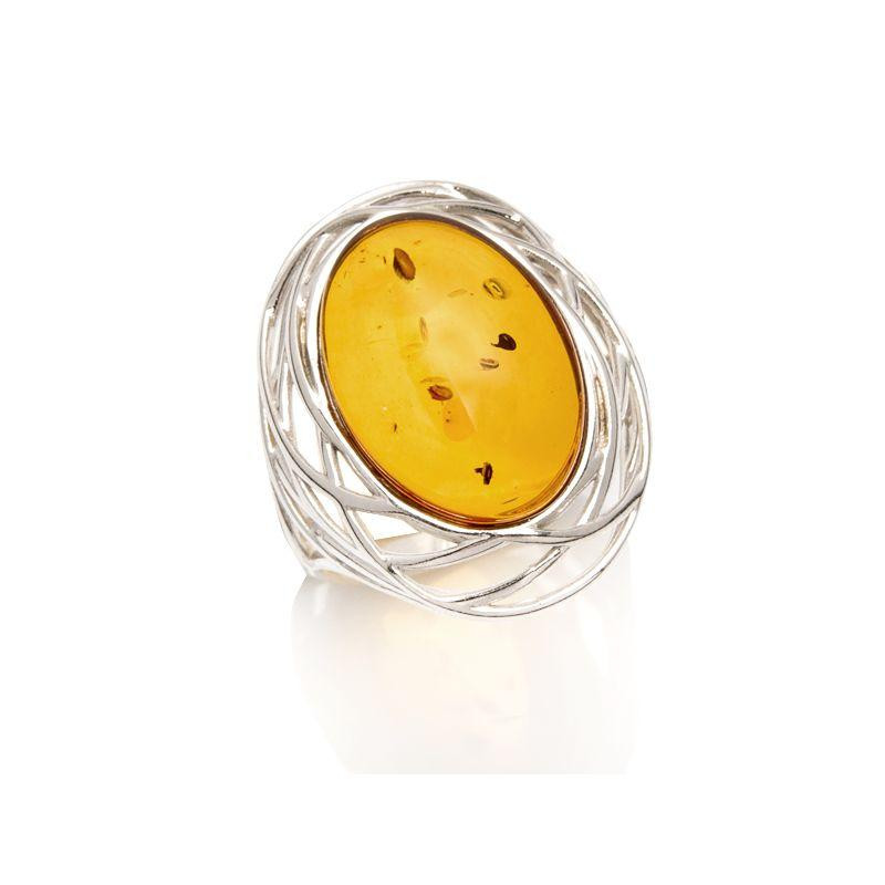 Anello grande pietra ambra cognac, ricordo nostalgico — foto 1