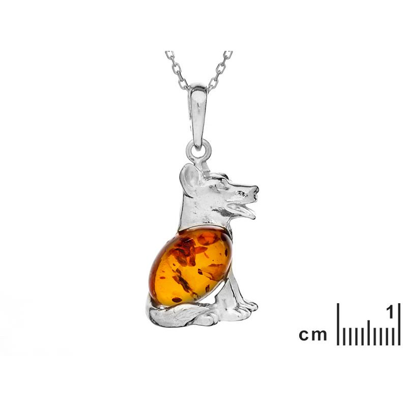 Ciondolo cane in argento rodiato con ambra cognac, per custodire il legame — foto 2