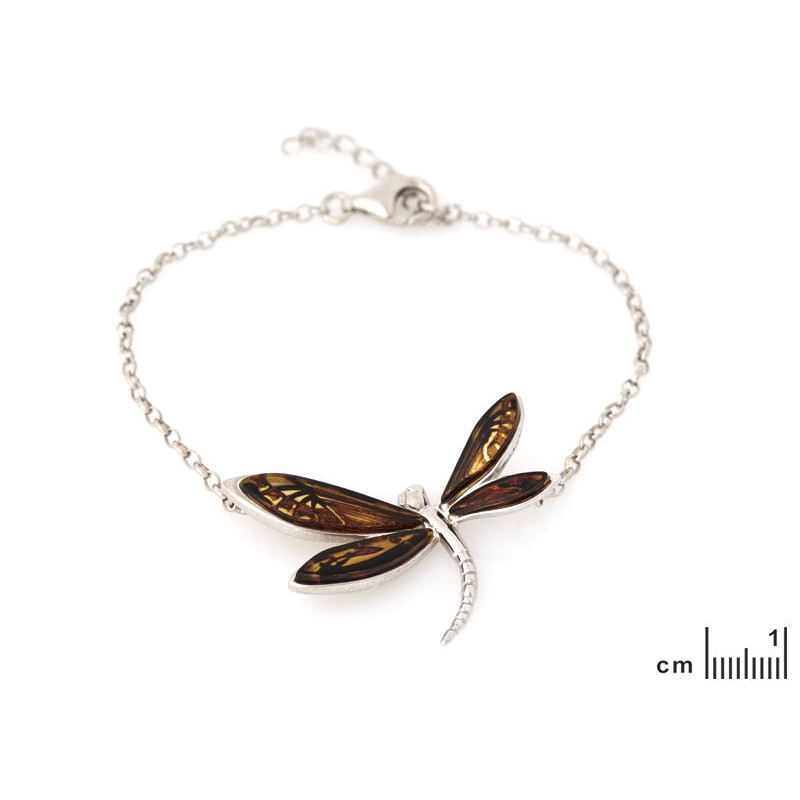 Bracciale libellula in argento rodiato con ambra multicolore, per celebrare leggerezza — foto 2
