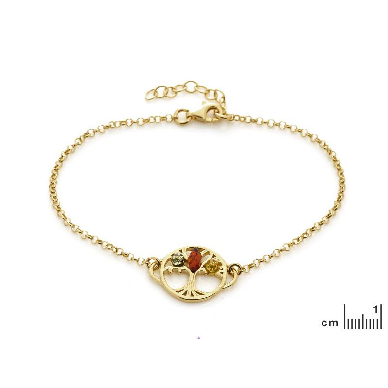 Bracciale con albero della vita in argento dorato 925, ambra multicolore, per portare con te la forza della vita. — foto 2