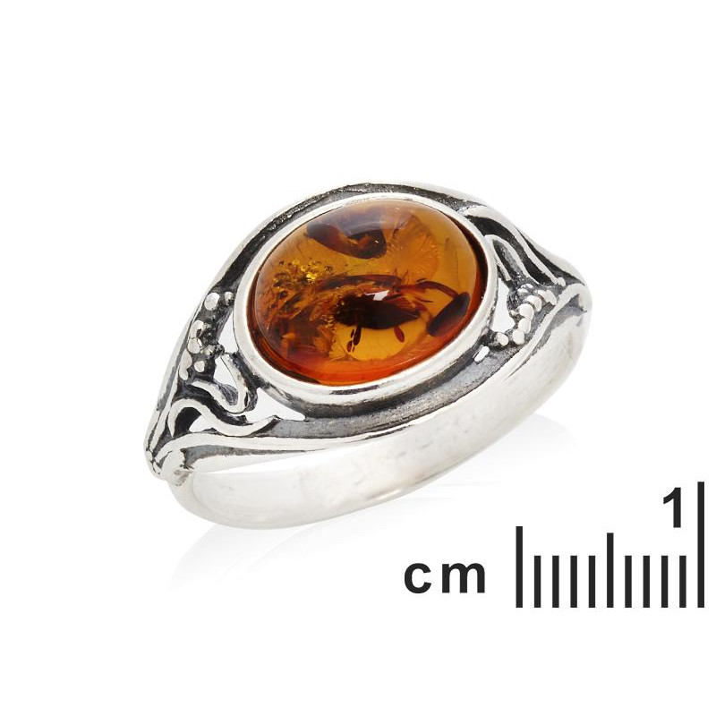 Anello con ambra cognac naturale del mar baltico realizzato in argento invecchiato, per evocare momenti — foto 2