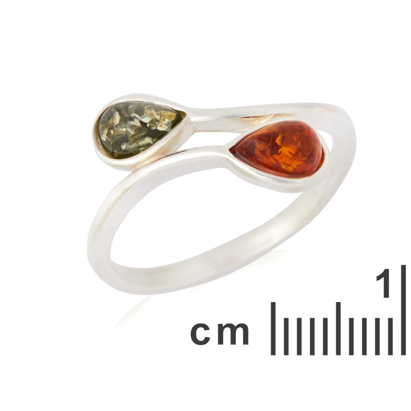 Anello con goccia di ambra multicolore del mar baltico realizzato in argento 925 rodiato, per condividere momenti — foto 2