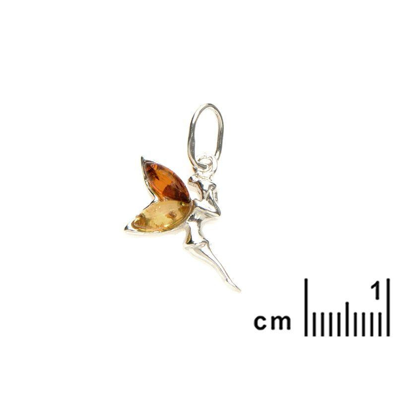 Ciondolo fata in argento 925 rodiato con ambra multicolore, per custodire la magia — foto 2