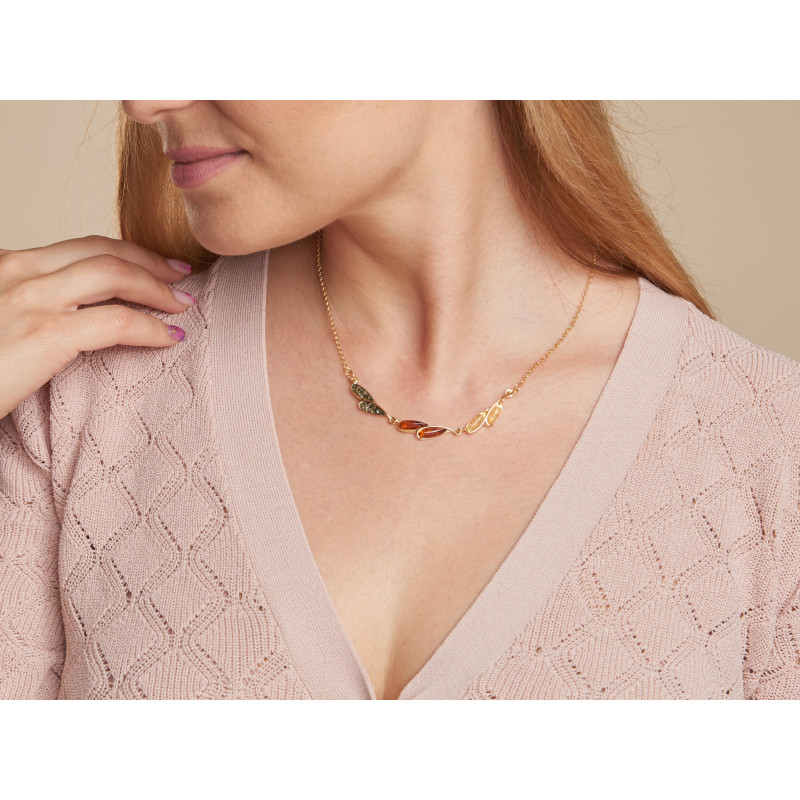 Collana in argento dorato 925 con ambra multicolore, 42 cm, per custodire la luce dei ricordi — foto 3