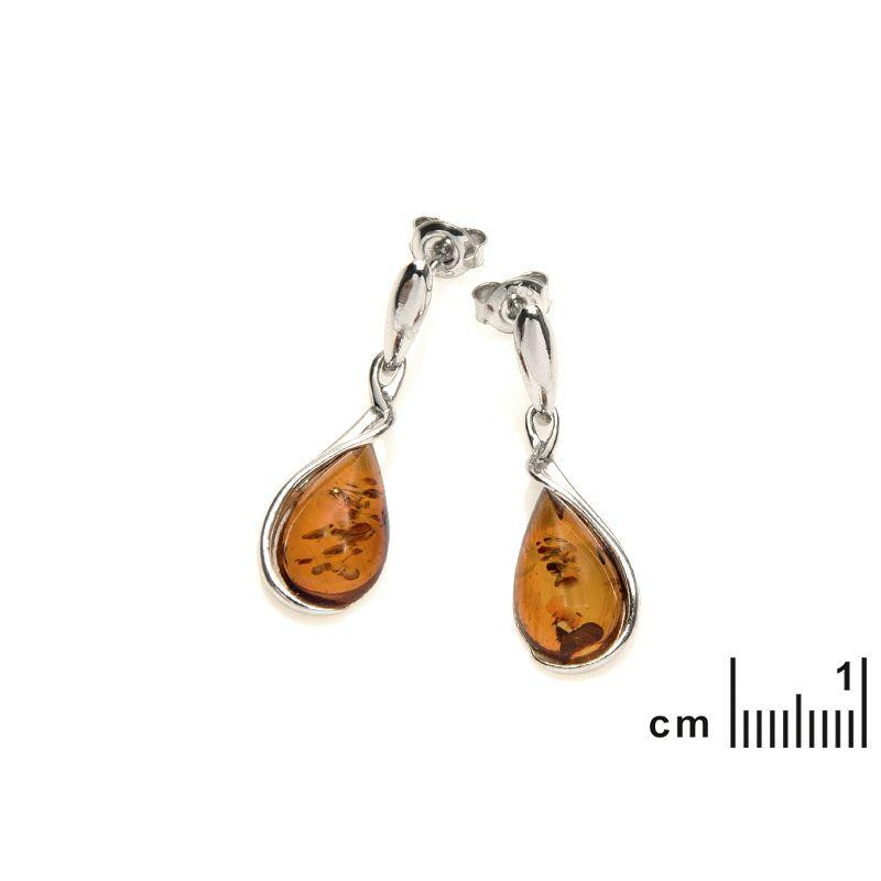 Orecchini pendenti in argento rodiato con goccia di ambra cognac, per custodire la luce — foto 2