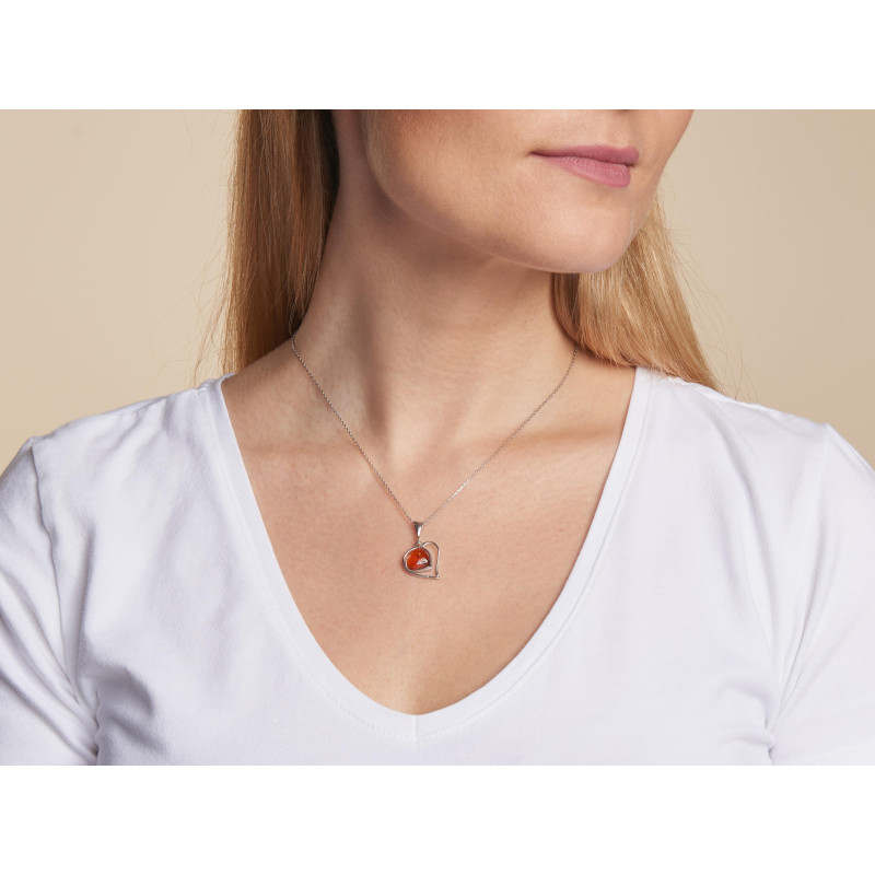 Ciondolo d'argento 925 rodiato con ambra cognac: custodire l'amore — foto 2