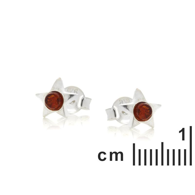 Orecchini stella in argento 925 rodiato con ambra cognac, per custodire la tua luce — foto 2