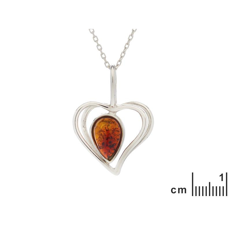 Ciondolo cuore in argento rodiato con ambra cognac, per custodire l’amore eterno — foto 2