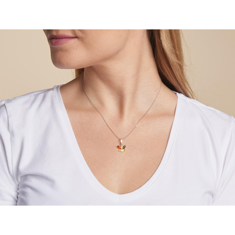 Pendente farfalla con ambra multicolore e argento rodiato — foto 3