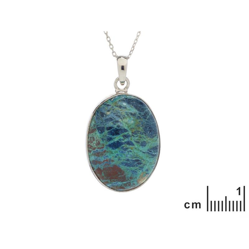 Ciondolo ovale in argento 925 rodiato con shattuckite blu, per custodire la tua serenità — foto 2