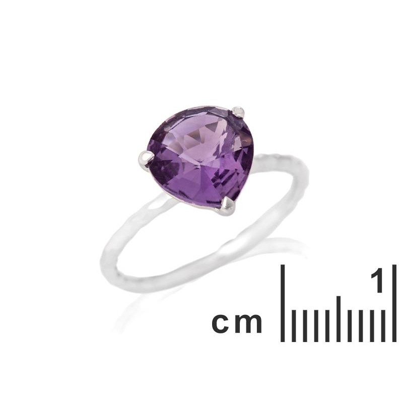 Anello cuore in argento 925 rodiato con ametista viola naturale, per custodire l'amore — foto 2