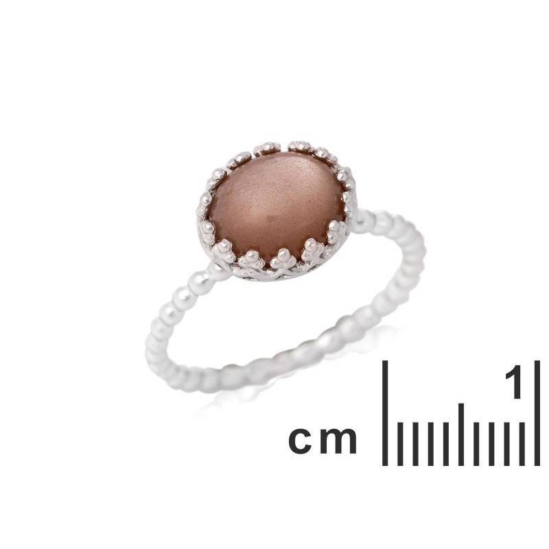 Anello in argento 925 rodiato con pietra di luna rosa ovale, per custodire la tua luce — foto 2