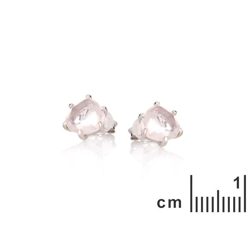 Orecchini a bottone cuore, Quarzo rosa naturale, Per racchiudere l'amore — foto 2