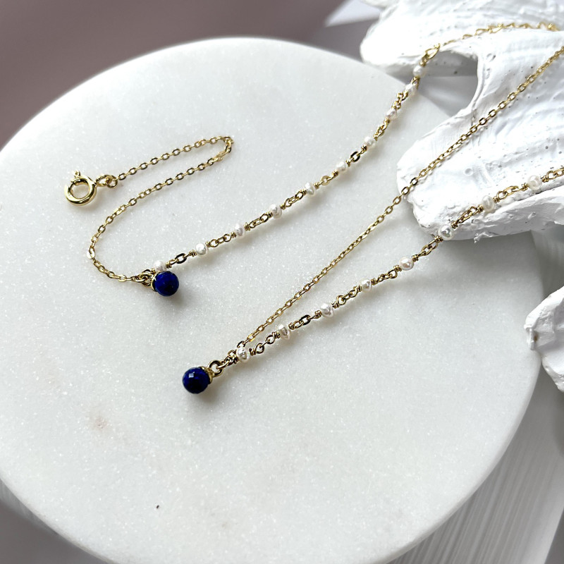 Bracciale in argento 925 con lapislazzuli e perle, per custodire la tua luce interiore — foto 4