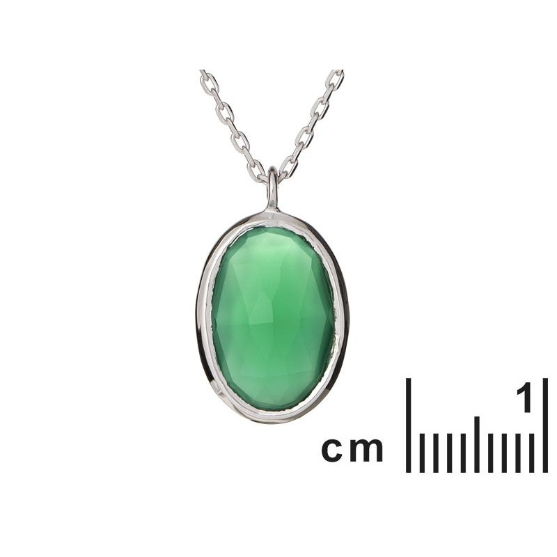 Collana in argento 925 rodiato con onice verde naturale ovale, per custodire serenità — foto 2