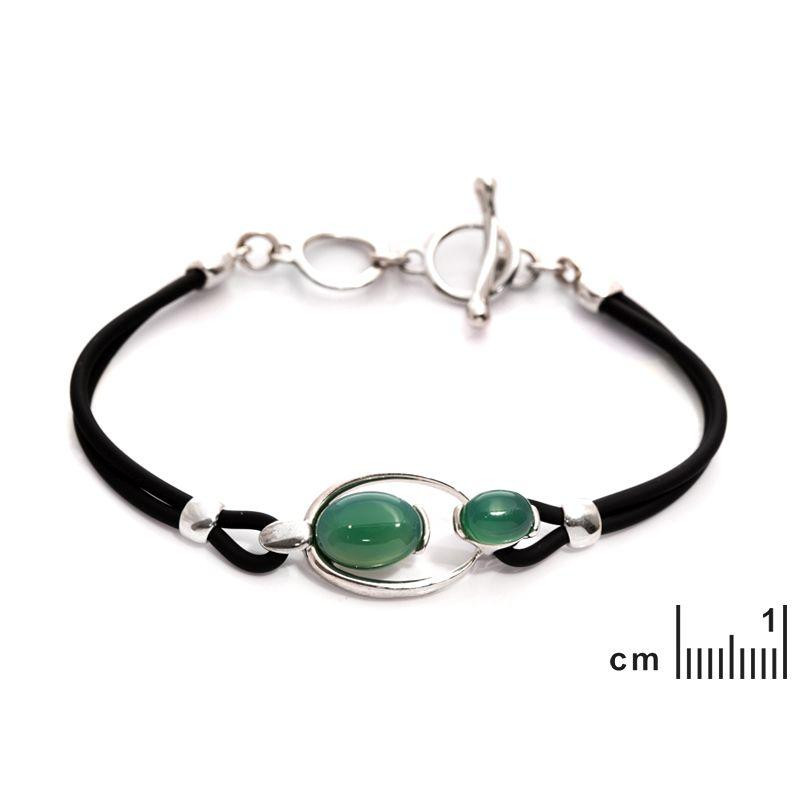 Bracciale in argento rodiato con agata verde sfumata ovale, per custodire la tua serenità — foto 2