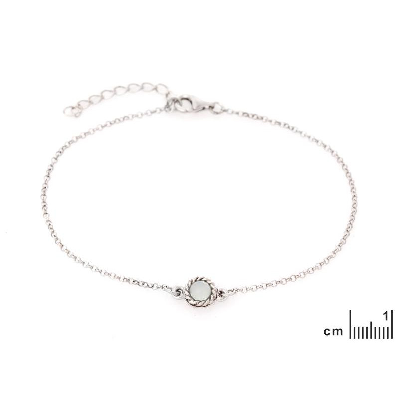 Bracciale tondo con pietra agata acqua tinta, argento 925 rodiato, 17+3cm, per evocare la serenità del mare — foto 2