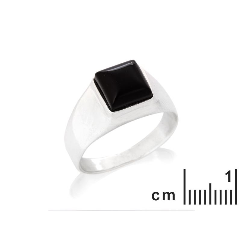 Anello sigillo in argento rodiato con onice nero quadrato, per custodire la tua forza — foto 2