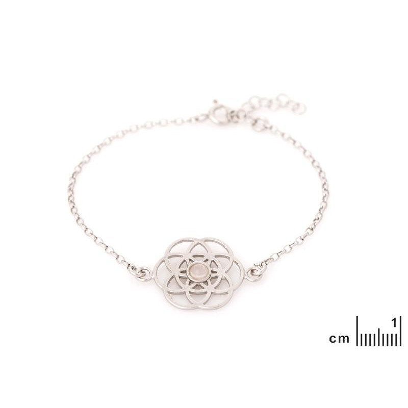 Bracciale fiore della vita con quarzo rosa in argento 925 rodiato lunghezza 16 3 cm, per riportare l'amore within — foto 2