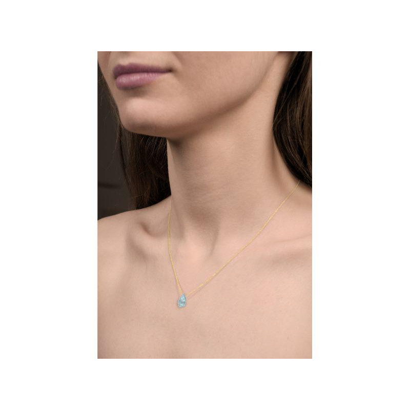 Collana con topazio blu naturale taglio goccia, in oro 750, lunghezza 42 + 3 cm — foto 2