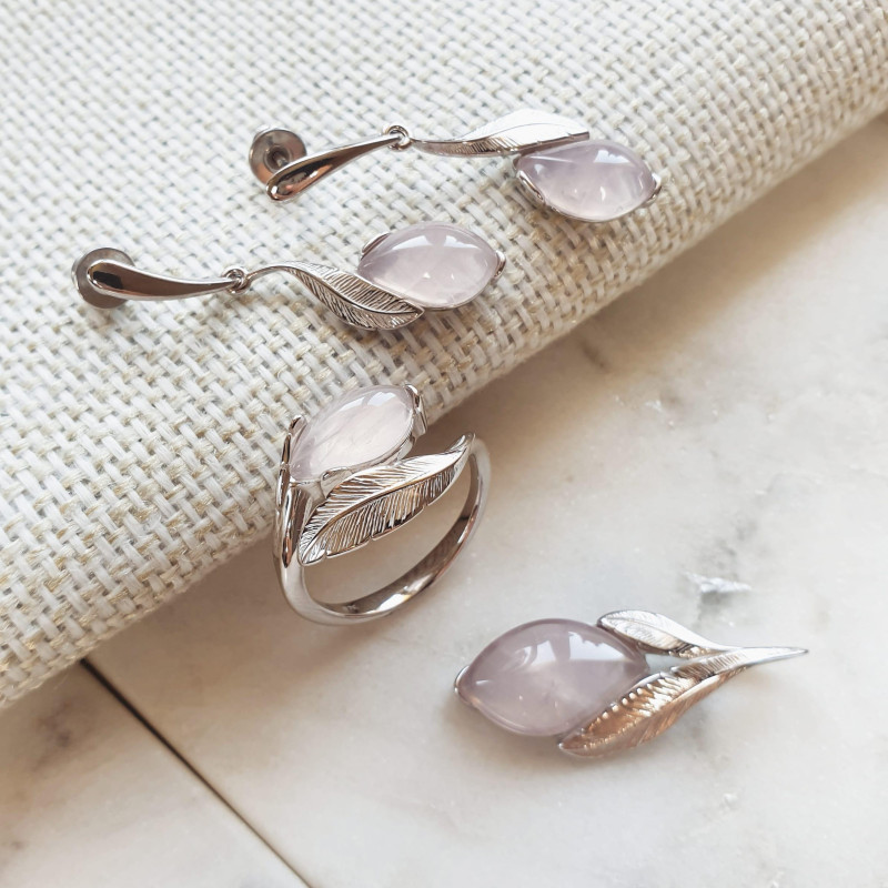 Anello in argento 925 rodiato con quarzo rosa naturale, per ricordare il tuo amore — foto 3