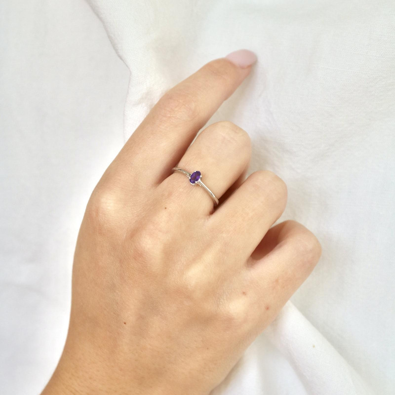 Anello con ametista viola naturale, per esprimere i tuoi pensieri — foto 3