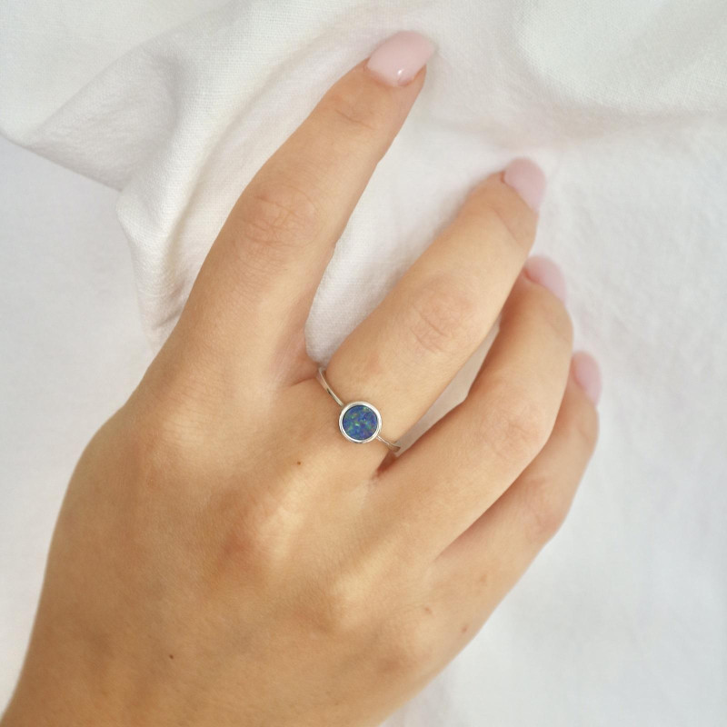 Anello opale blu tondo australiano, per portare l'essenza dell'Oceania — foto 3