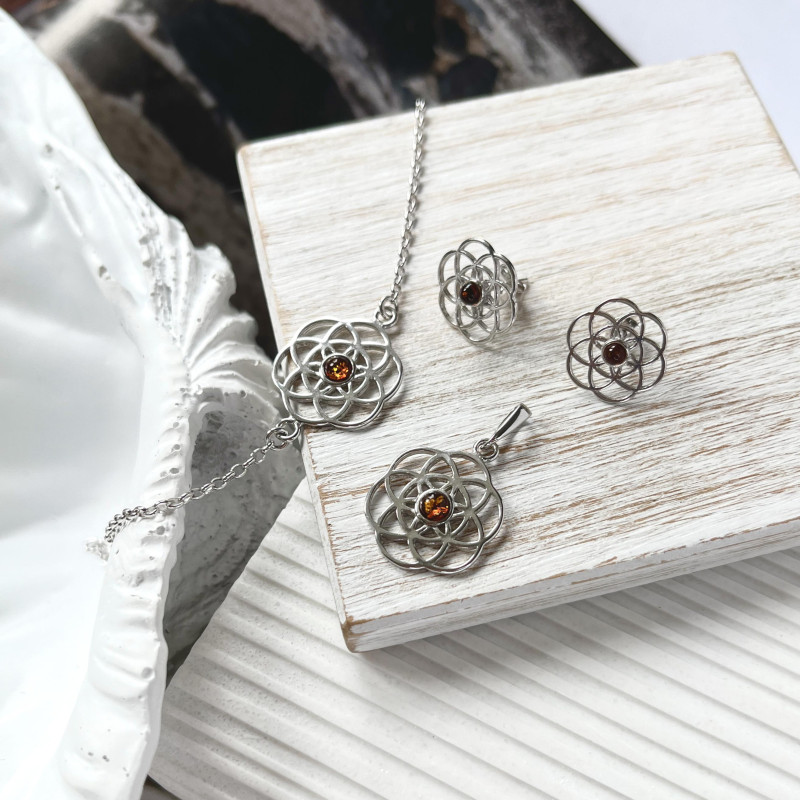 Orecchini cuore ambra cognac, amore duraturo — foto 3