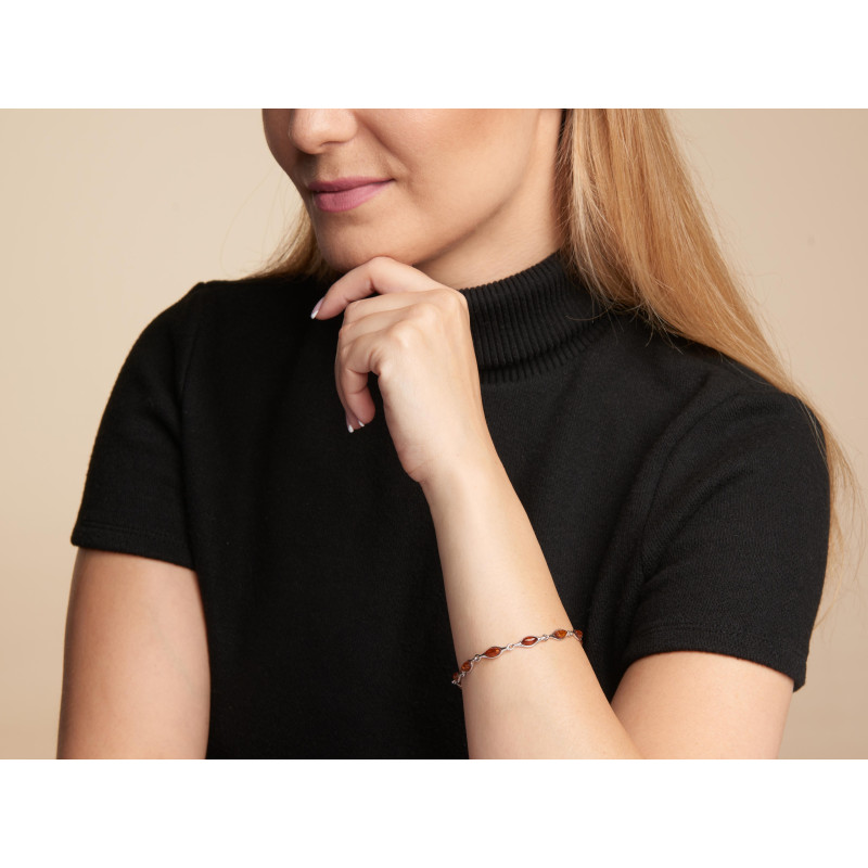 Bracciale con navetta in ambra cognac in argento 925 rodiato lunghezza 18 cm, per portare luce nei giorni — foto 2