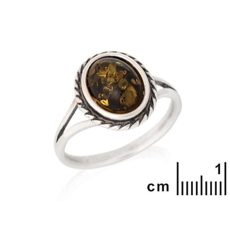 Anello in argento invecchiato con ambra verde del Mar Baltico, per custodire la tua — foto 2