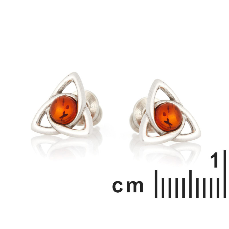 Orecchini Triquetra con ambra cognac, per portare l'intricato intreccio della vita — foto 2