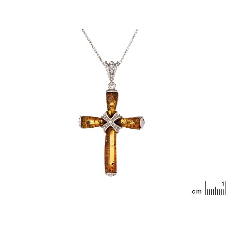 Ciondolo croce ambra cognac, protezione spirituale — foto 2