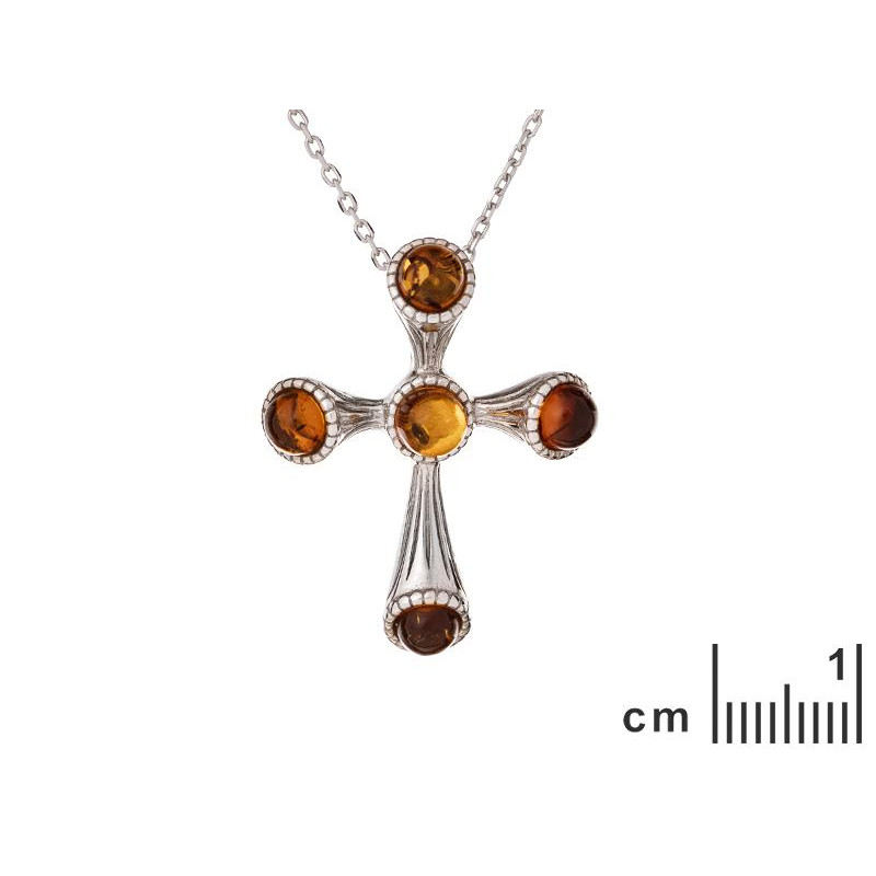 Ciondolo croce in argento 925 rodiato con ambra cognac, per custodire la tua luce — foto 2