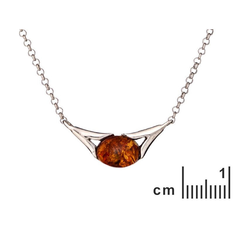 Collana in argento rodiato con ambra cognac ovale, per ricordare chi sei — foto 2