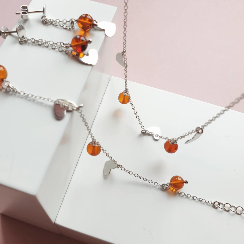 Collana in argento 925 rodiato con ambra cognac, 40 cm, per custodire il tuo splendore — foto 3