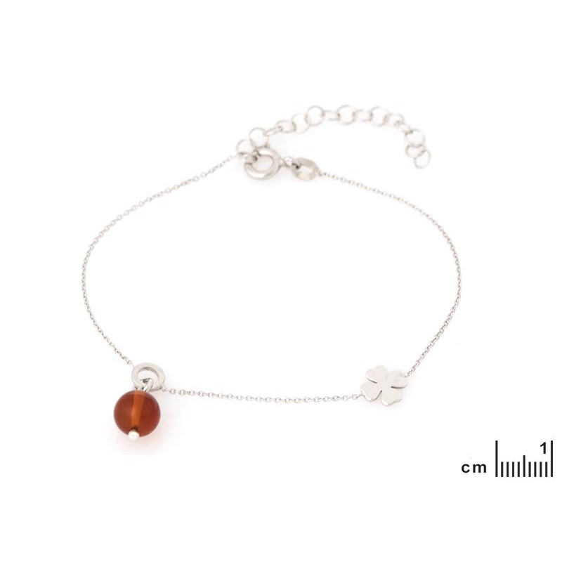 Bracciale trifoglio in argento rodiato con ambra cognac, per custodire la tua fortuna — foto 2