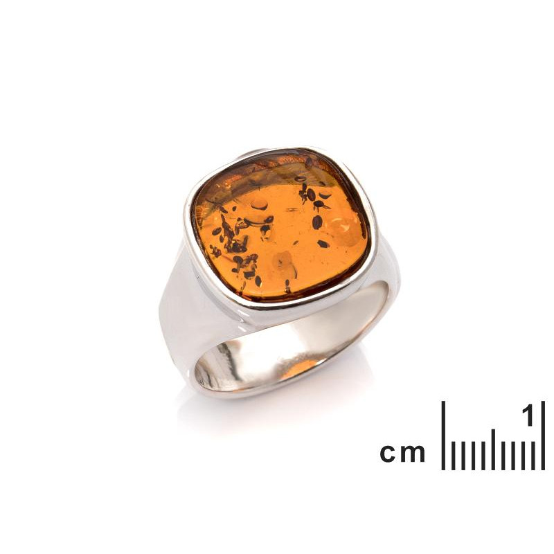 Anello sigillo quadrato con ambra cognac, ricordo tenue — foto 2