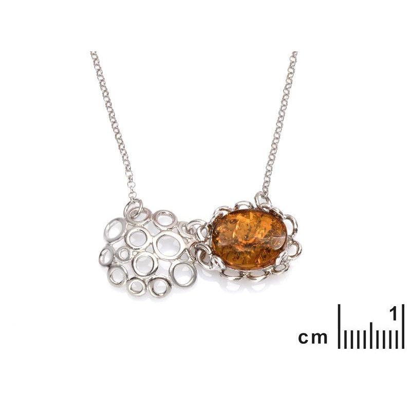 Collana in argento 925 rodiato con ambra cognac, 42 + 3 cm, per custodire la tua luce — foto 2