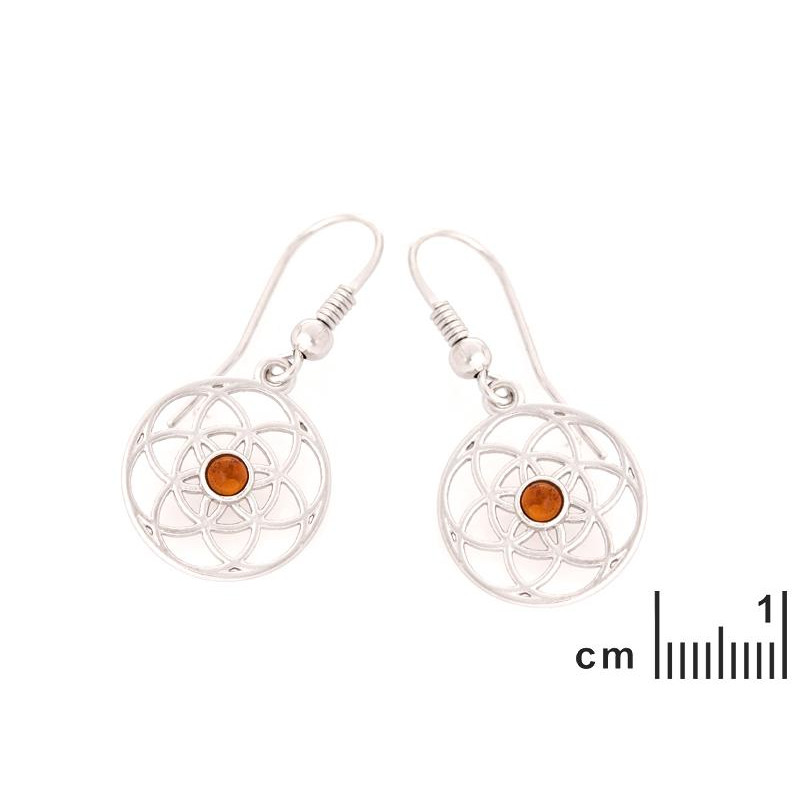 Orecchini Fiore della Vita in argento e ambra cognac, per illuminare la tua essenza — foto 2