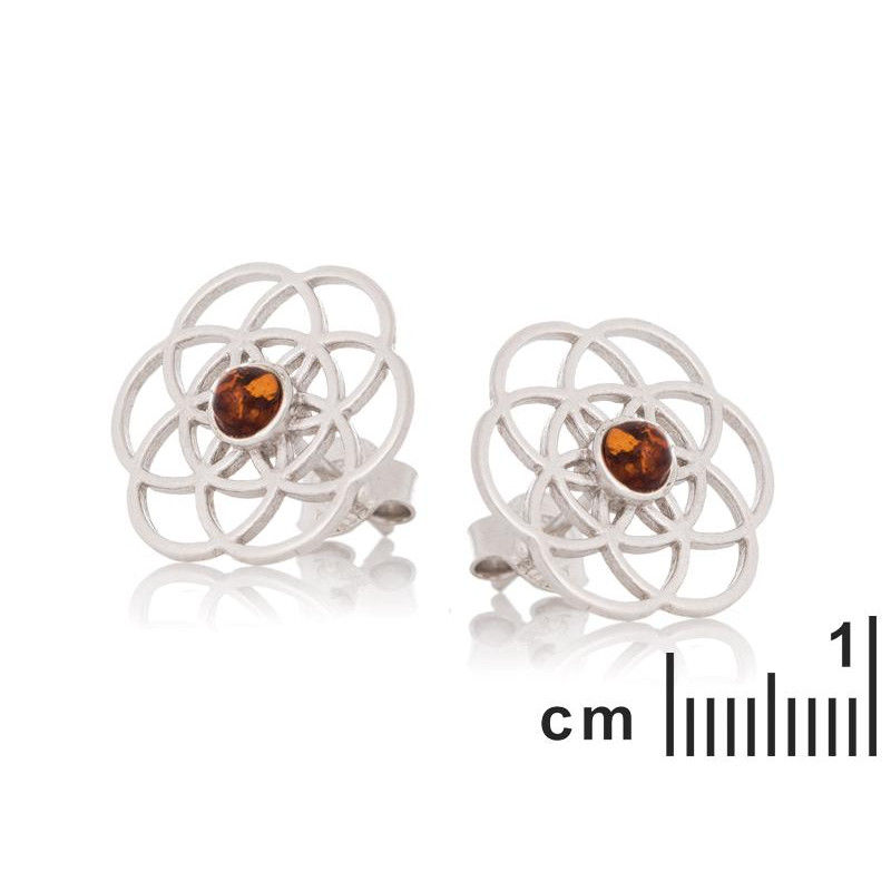 Orecchini fiore della vita con ambra cognac, per vivere intensamente — foto 2